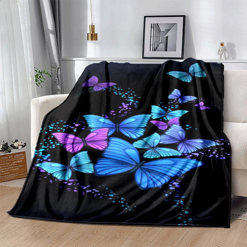 1pc Butterfly Printing Lightweight Flannel Blanket, Comfortable and Warm Blanket, for Camping Sofa Bed and Couch Office, in All Seasons