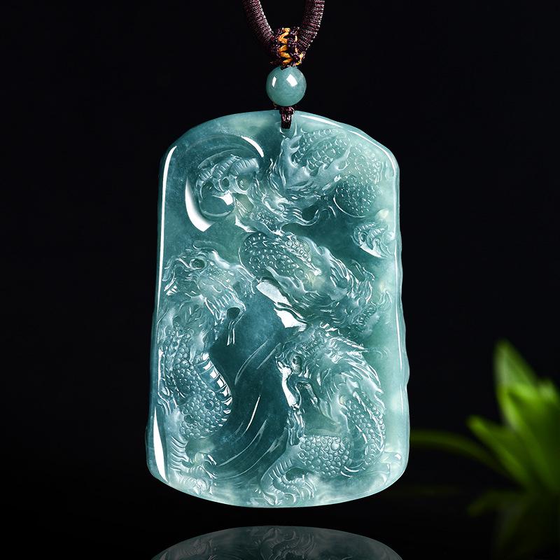Genuine A-Grade Blue Jade Nine Dragons Zodiac Protection Pendant