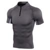 Men's Stand Collar Zipper Fitness Short Sleeve Training Stretch T-shirt Sports Quick-drying Clothes