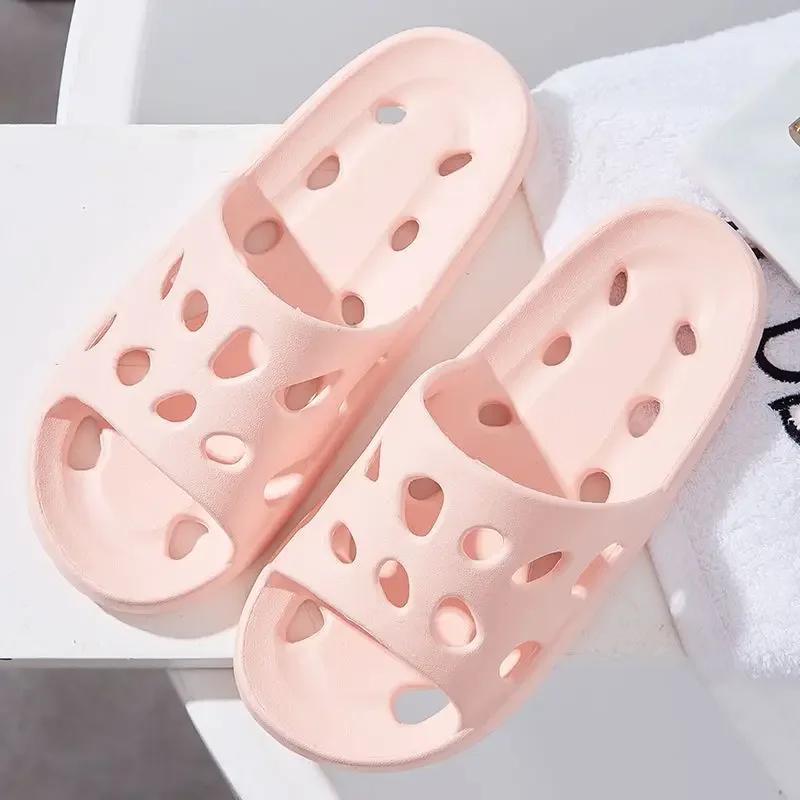 Bathroom Slippers Women Leaking Sandals Cheese Slides Summer Eva Shoes For Men Soft Anti-Slip Flip Flops Couples Indoor Slipper