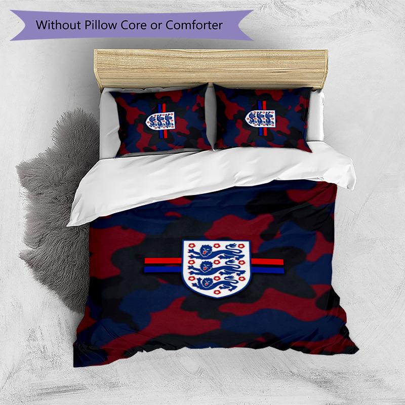 Set Biancheria da Letto Stampata Calcio Inghilterra 3 Pezzi Copriletto Traspirante Accogliente come Regalo per la Casa Nuova o per le Feste