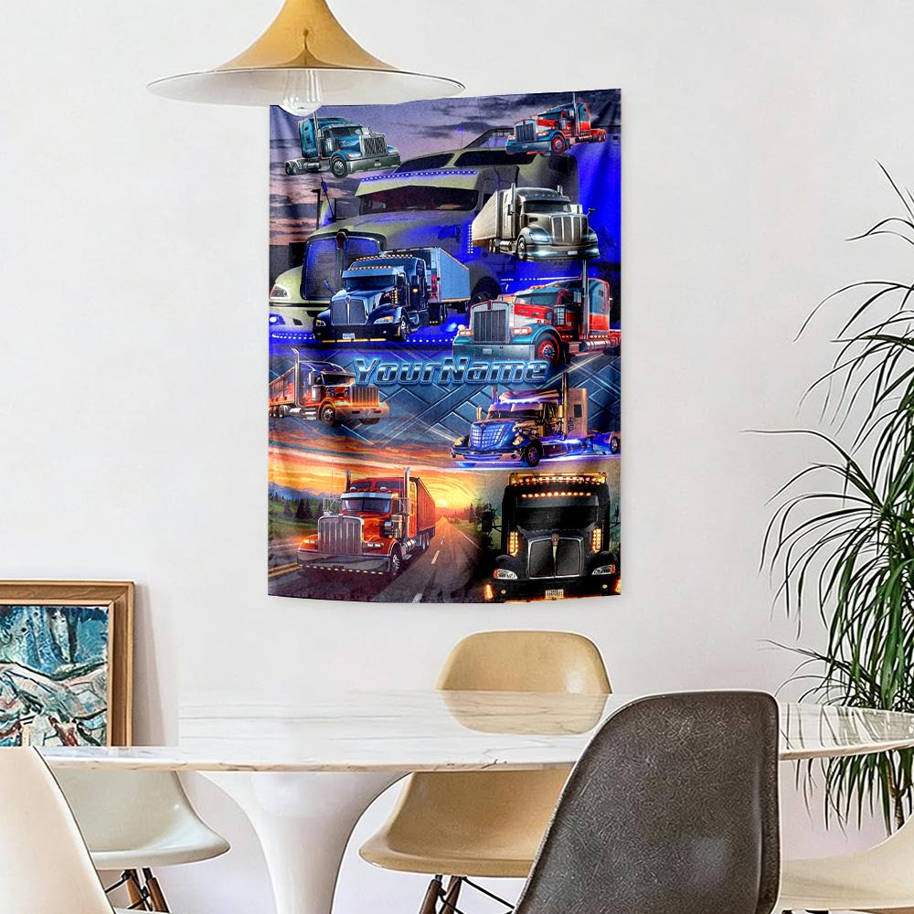 Peterbilt Heavy Trucks Custom Your Name Wall Decor Tapestry Art For Pet Memorial Birthdaywedding Party Backdrop Family Gift