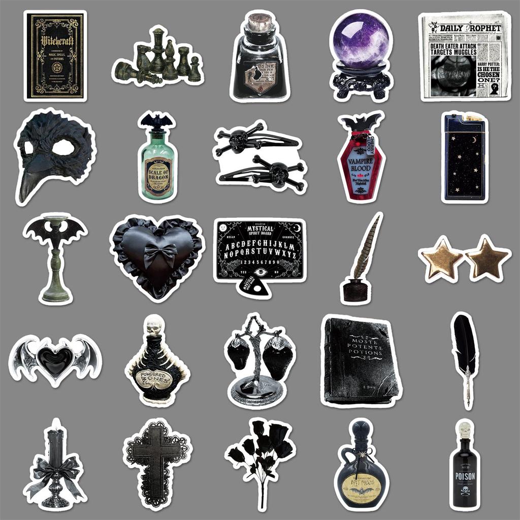 50 Sheets Gothic Dark Witch Horror Stickers: Hand-Painted Style for Phone Cases, Motorcycles, and Journals.