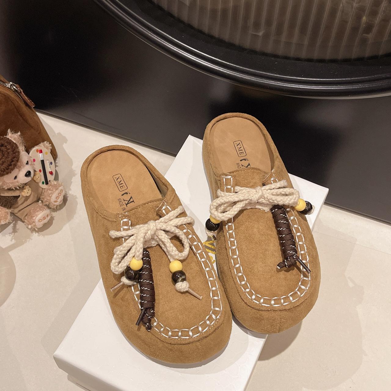 

Модные Ретро Универсальные Кисточки Повседневная Обувь Женские Шлепанцы на Толстой Подошве 2025 Осень Новая Мода Повседневные Внутренние Увеличения Мюли 40 коричневый