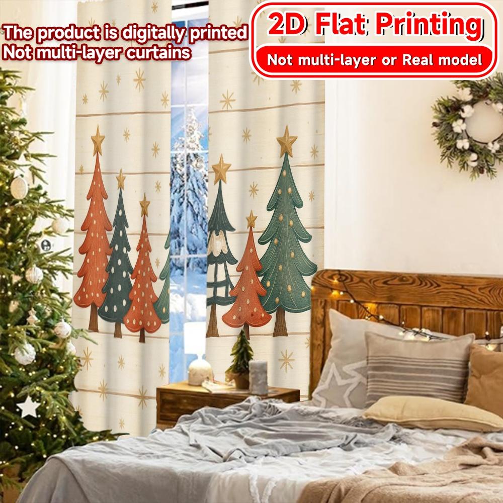 2D Flat Printing  2pcs FestiveTrees Modern Contemporary Curtains 100% Polyester Curtains Decorations for Grey   Semi-Transparent