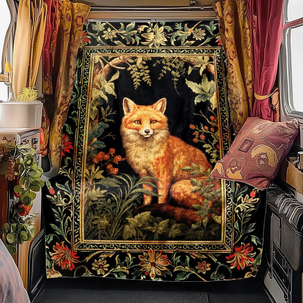 1pc Medieval style art fox blanket, al season lightweigh Poster blanket home office outdoor nap multifunc Poster blanketional blanket