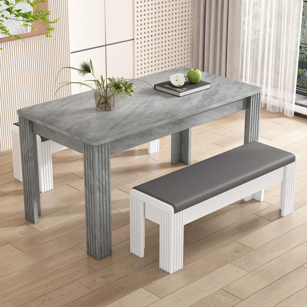 Dining Table, Table with Four Legs, Oak Wood Table, Rectangular Dining Table, Concrete Look[OLD SKU:WF312300AAB]