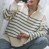 Sweaters Women Fashion Stripe Loose Zipper Knitting Sweaters Vintage Long Sleeve Female Pullover
