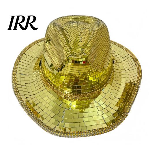 Durable Disco Hat Western Cowboy for Men Women, Sparkly Silver Stage Mirror Music Festivals, Concerts, Party