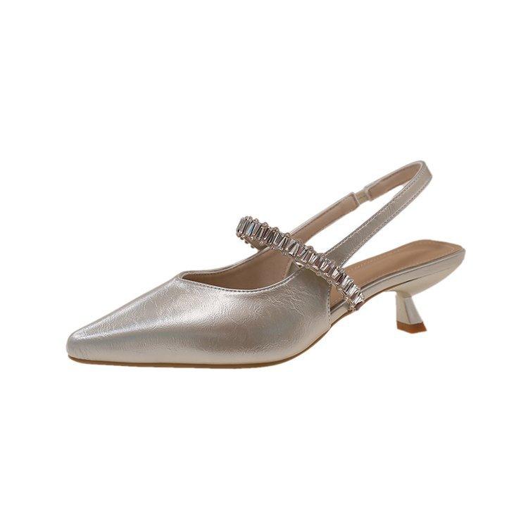 2025 summer new fairy wind word with rhinestone sandals women's bag head half drag thick heel shoes pointed single shoes women's outer wear