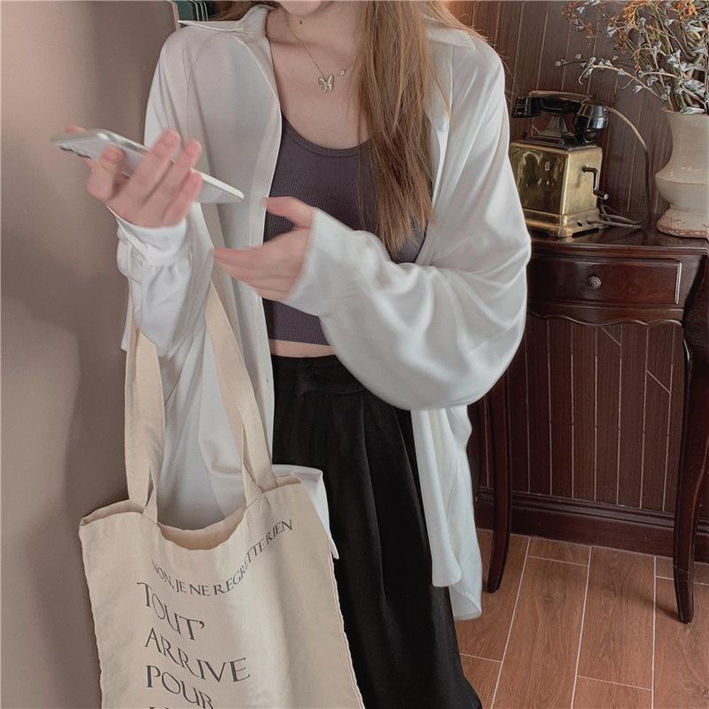 Spring Women's Loose Drape Ice Silk Shirt - Plus Size Long Sleeve Sun Protection