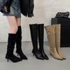 Over-the-knee Boots for Women Wear Big Tube Circumference 2025 Autumn and Winter New Suede Pointed Thin Heel High Heel Pleated Piled Boots