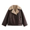 Womens Faux Fur Collar Long Sleeve Jacket In Solid Colors - Streetwear Style Regular Fit Mid-Length