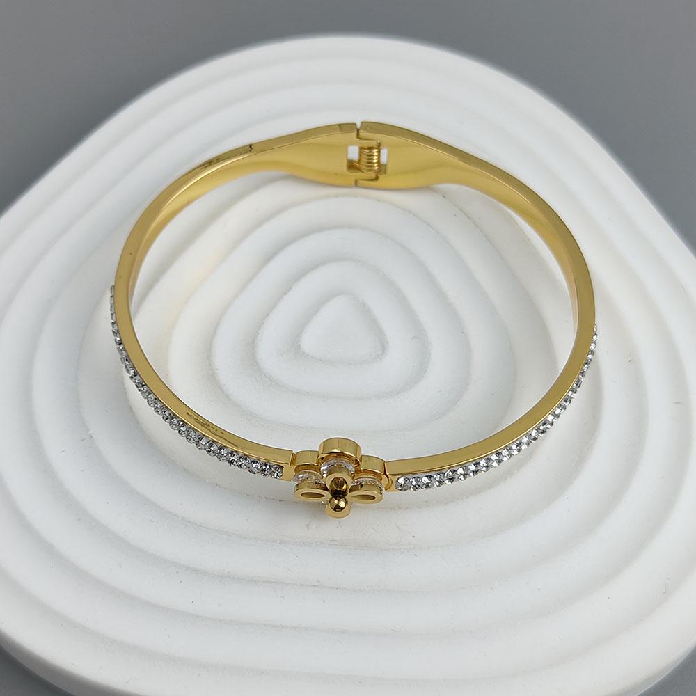 New Four-leaf Clover Zircon Gold-plated Stainless Steel Bracelet 18K, High Quality Waterproof Couple Bracelet, Wife Gift