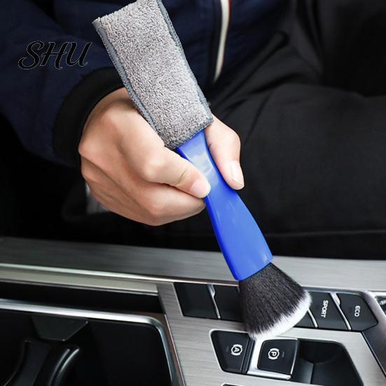Long-term Use Car Brush Cleaning 2-in-1 Soft Bristles Portable Efficient Good Elasticity Anti-deform Arced Handle Comfortable Grip Bristle