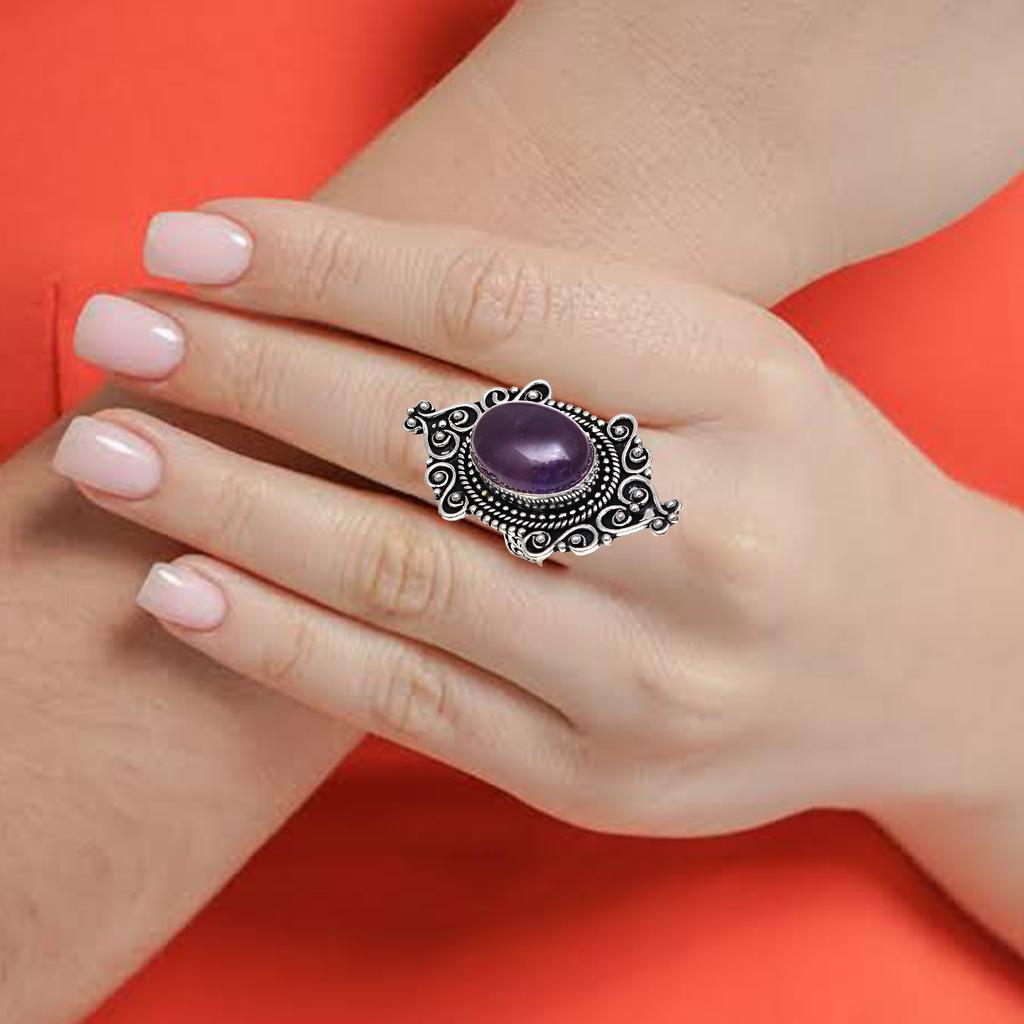 Amethyst Gemstone Handmade Silver Jewelry  "7"