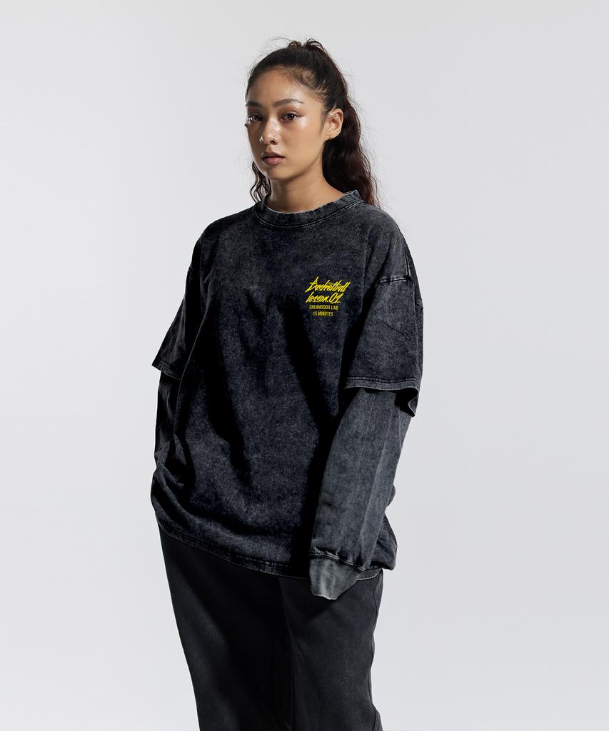 CREAM SODA LAB Quarter Teamplay Pigment Fake Double Layered Long Sleeve Black Yellow