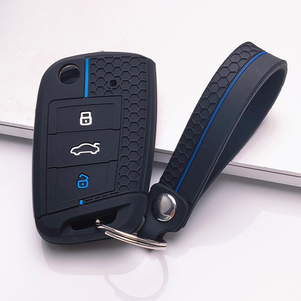 Key Fob Cover for VW Golf Tiguan Passat Polo Octavia A7 Mk7 Mk2 B8 with Keychain Anti-Scratch Surface Shockproof Structure Soft Grip Texture