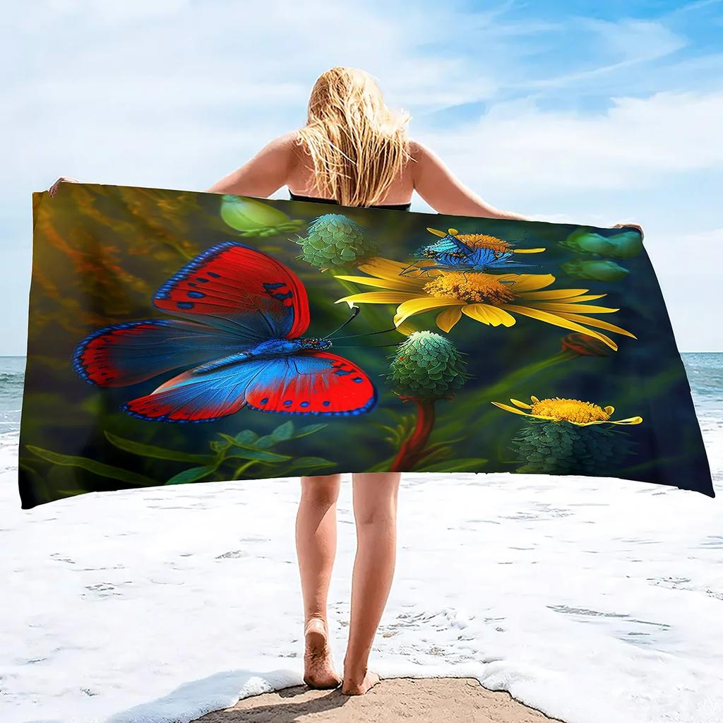 Blue Butterfly Beach Towels Oversized Soft Beach Blanket Absorbent Quick Dry Bath Towels Pool Towels Travel Beach Towel for Kids
