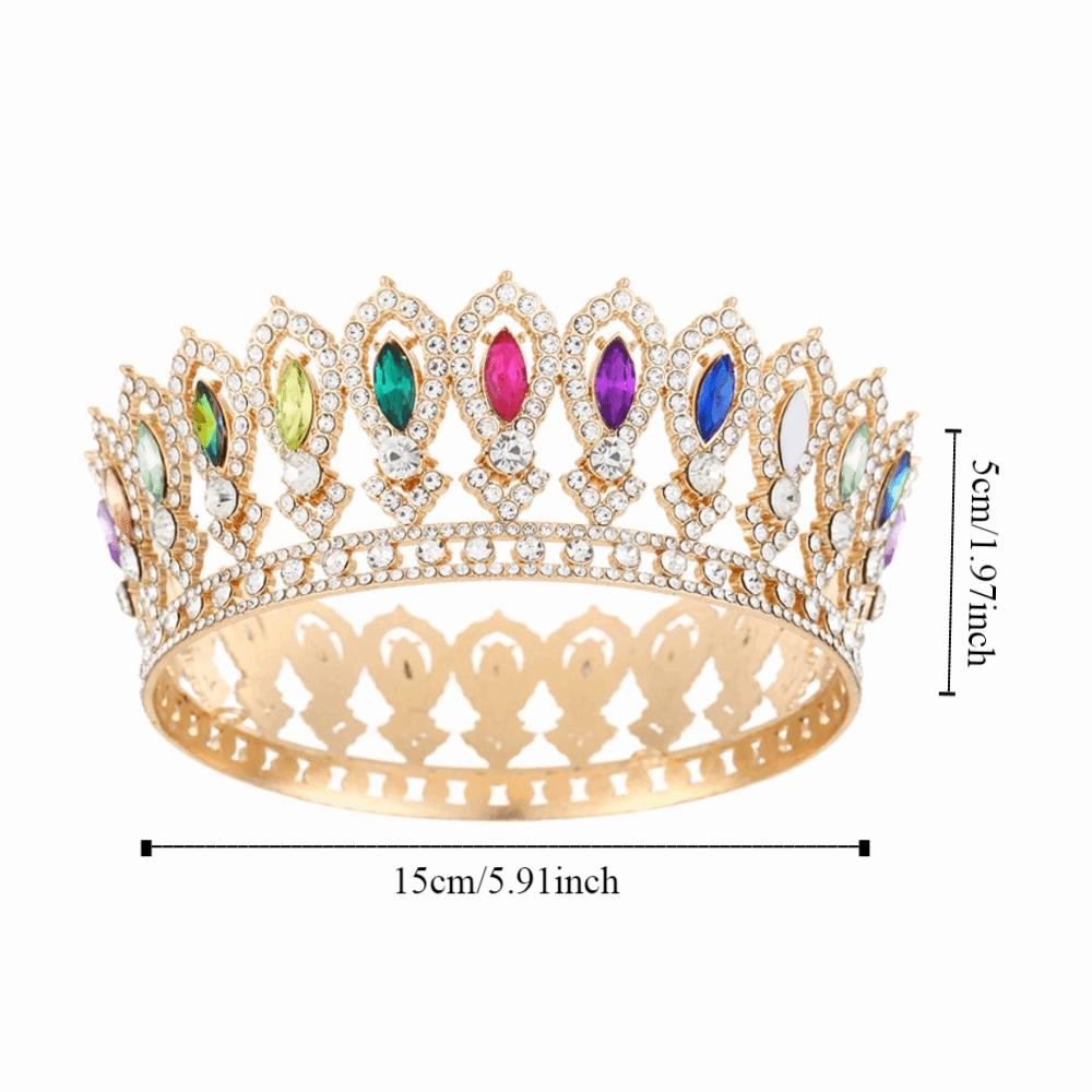 Round Princess Queen Tiara European Crystal Full Crown Metal Bridal Wedding Crowns  Birthday Party