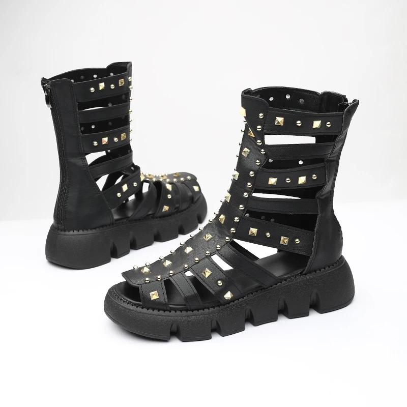 

Новый модный дизайн, уникальные заклепки, популярные, увеличивающие рост, износостойкие и универсальные сандалии 40 чёрный