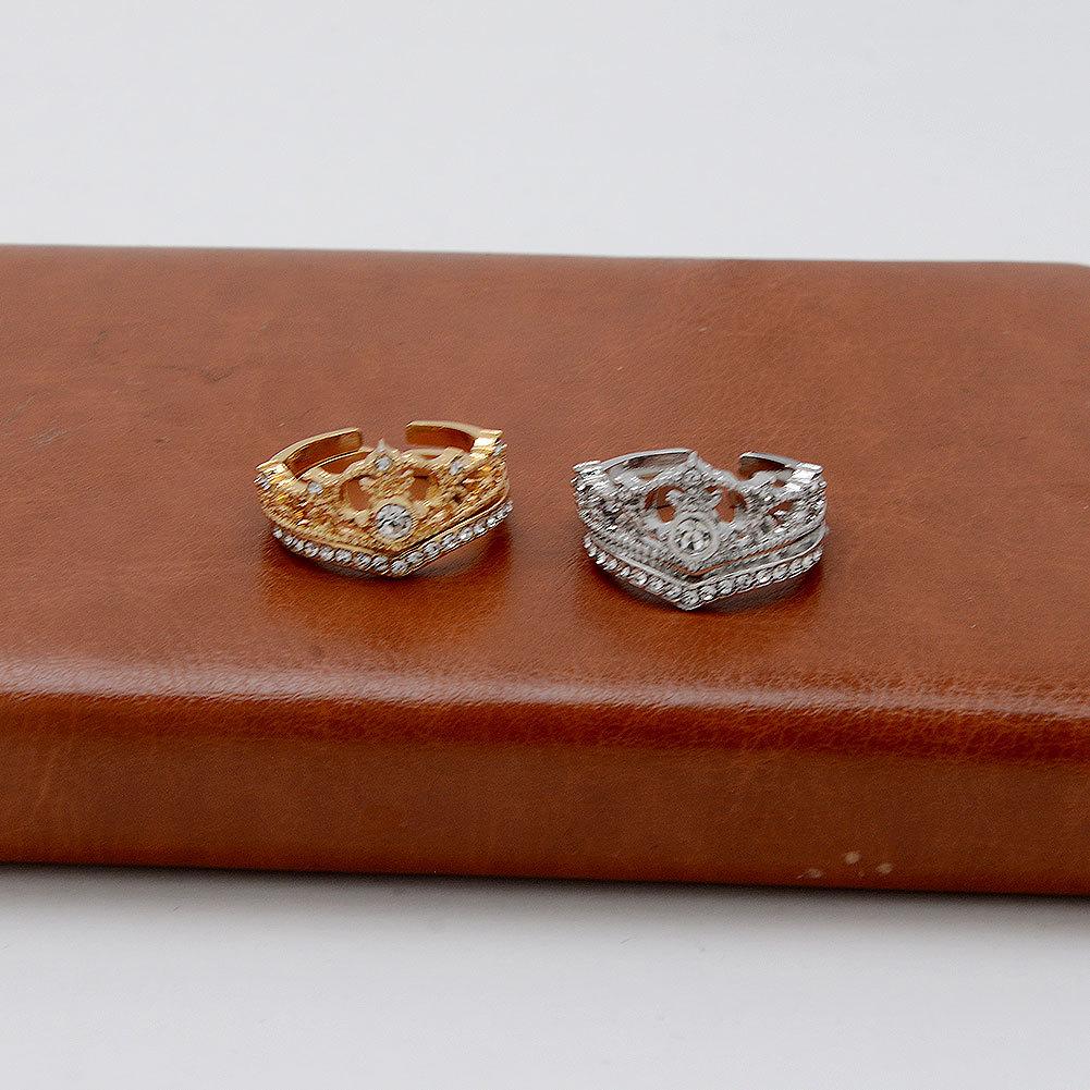 LATS 2PCS Crystal Crown Adjustable Ring Irregular Geometry Vintage Rings Set for Women Girls New Fashion Jewelry