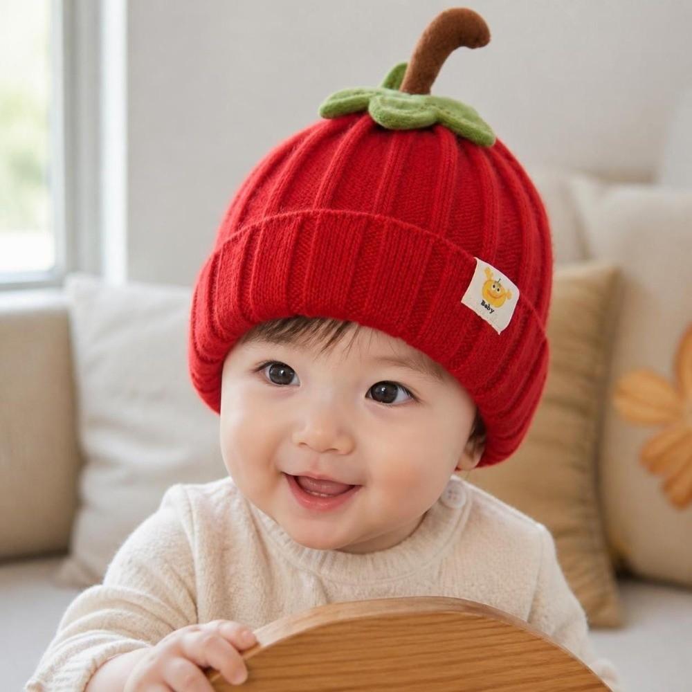 Cappellino a Costine Zucca per Bambini Piccoli Design Cartone Animato Cappellino per Neonati Nuovo Cappello Lavorato a Maglia per Neonato Halloween