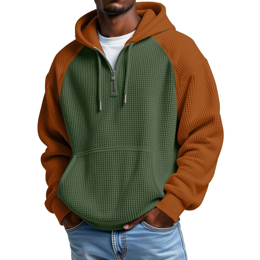 Men's Heavyweight Color Block Hooded Sweatshirt Jacket for Autumn/Winter