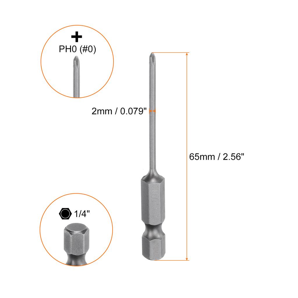 Magnetic Phillips Screwdriver Bit PH0 PH1 PH2 PH3 1/4" Hex Shank 65mm S2 Steel Screw Driver Bit Cross Head Electric Drill Bits