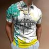 Trendy Graphic Print Short Sleeve Half-Zip Polo, Casual Men's Summer Top