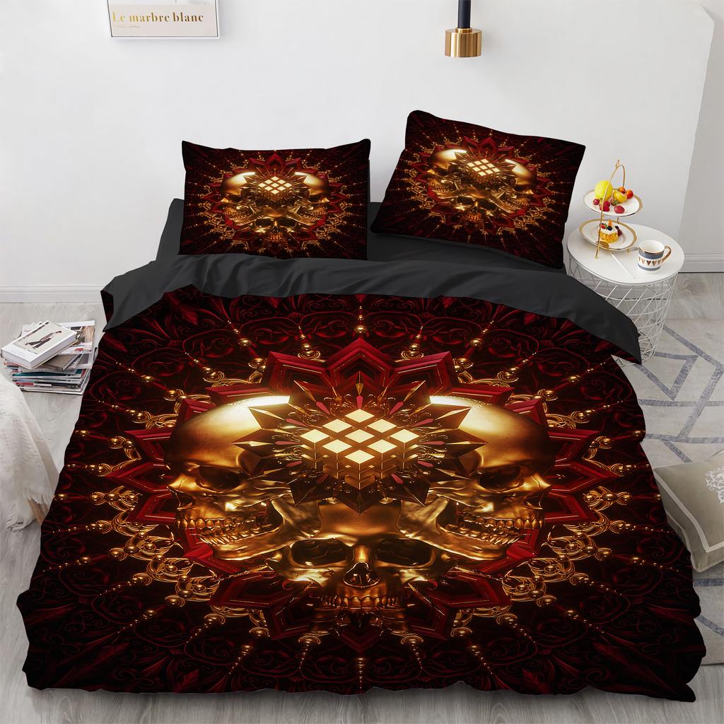 Sugar Skull Comforter Cover Set King Size Teen Boy Girl Bedding Cover Hallowmas Bones Skeleton Roses Print Duvet Cover Set 3D