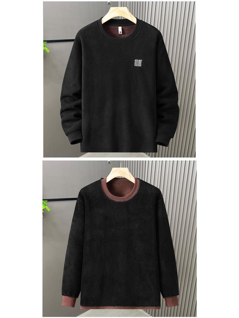 Herren Winter Hoodie aus Korallenfleece in Übergröße - Superdick, Mit Fleece gefüttert, Rundhals, Warm, Passt bis 350 Jin.