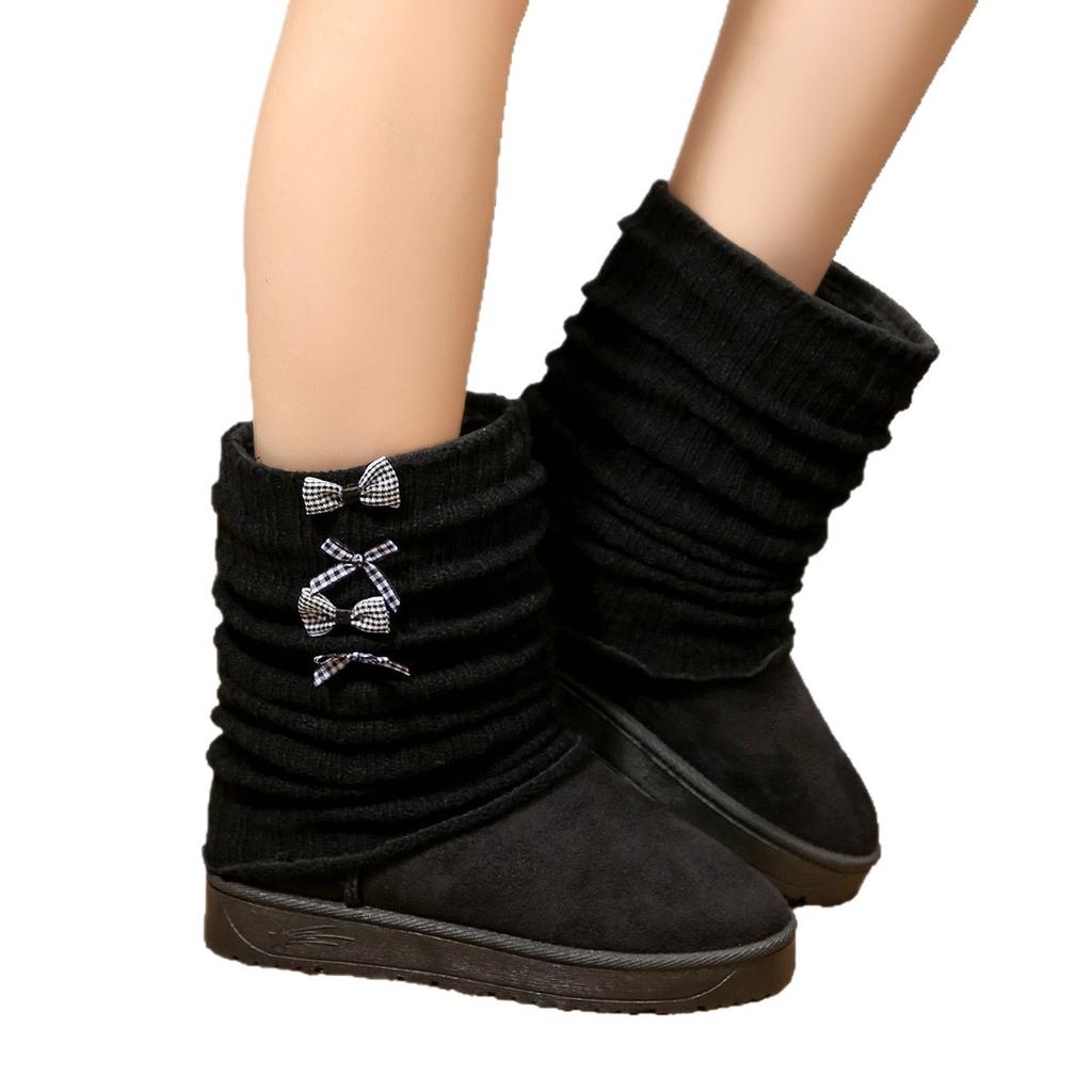 Europäische und amerikanische Winter neue dicksohlige Samt verdickte Schneestiefel für Damen Außenhandel Übergröße warme mittelhohe Stiefel Baumwollschuhe für Damen