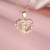 1 Pc Golden Color 26 English Letter Heart Necklace Rose Flower Pendant Wedding Band Jewelry Valentine's Day Gift