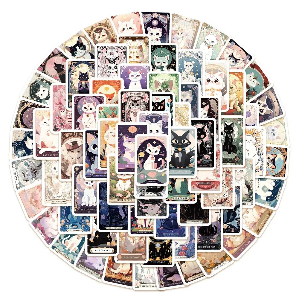 10/30/78pcs Cartoon Cat Tarot Art Stickers Cute Animal Decals DIY Stationery Luggage Guitar Waterproof Kawaii Aesthetic Sticker