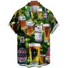 Hawaiianische Strand-Harajuku-Hemden für Herren 3D-Druck Bier Kurzarm-T-Shirts Sommerurlaubsstil Einreihige Oberteile Revers