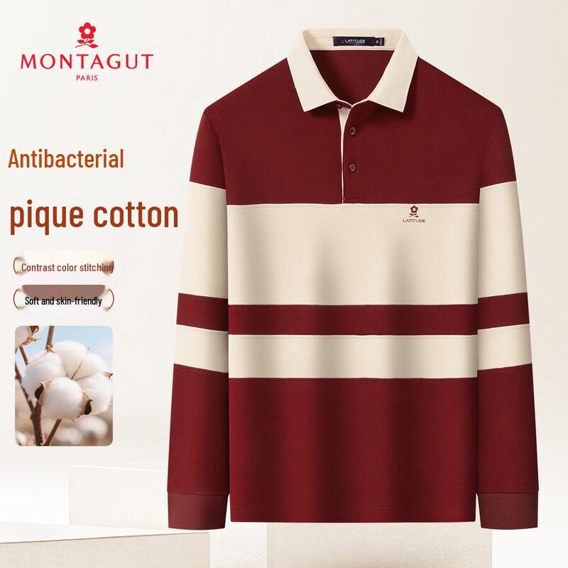 MONTAGUT Men s 10A Antibacterial Color Block Long Sleeve Polo Shirt 48