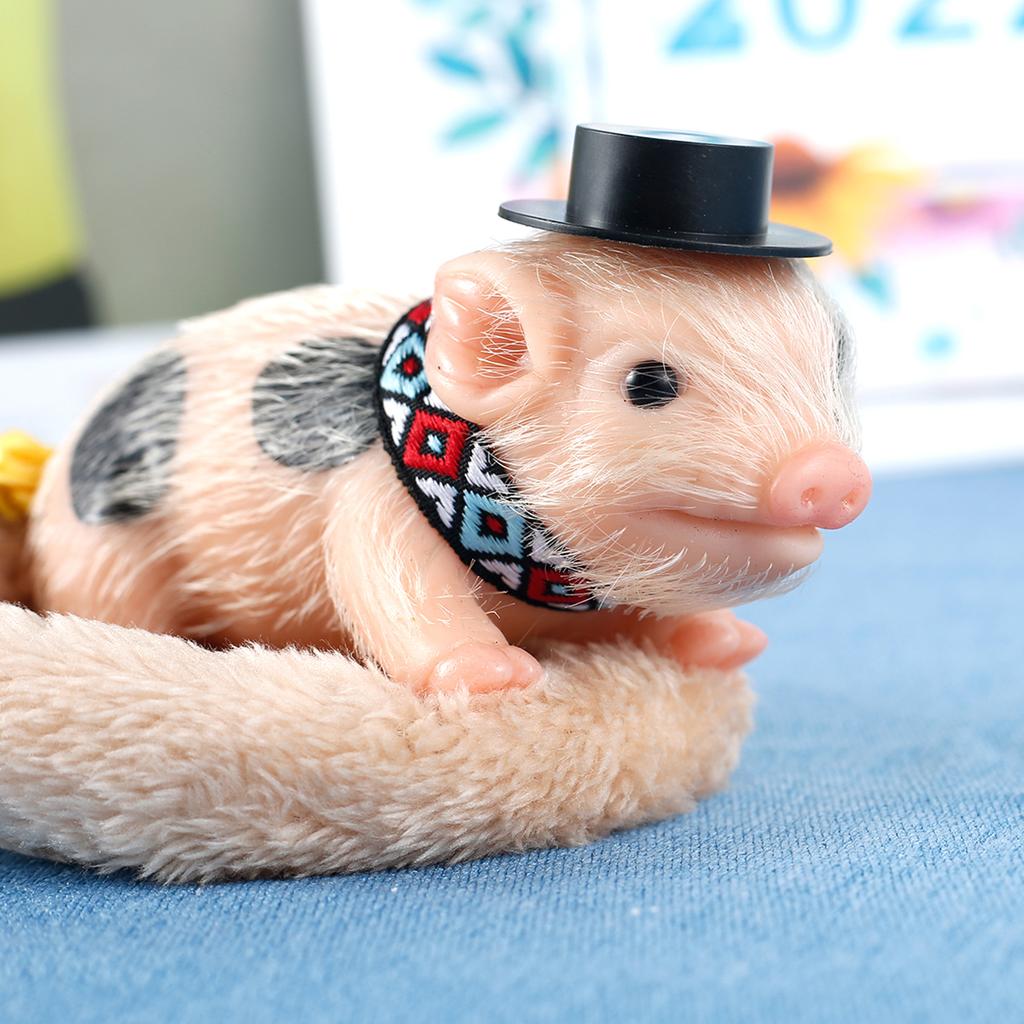 Mini Reborn Doll Full Silicone Pig Doll Toy Lifelike Reborn Newborn Pig Doll Decompression Toy Christmas Gift with Accessories