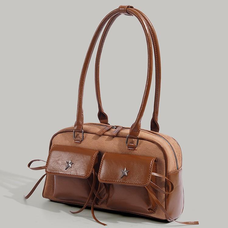 Vintage Bowling Underarm Bag for Women, New Autumn and Winter Large Capacity Boston Handbag, Commuting and Outing Shoulder Bag