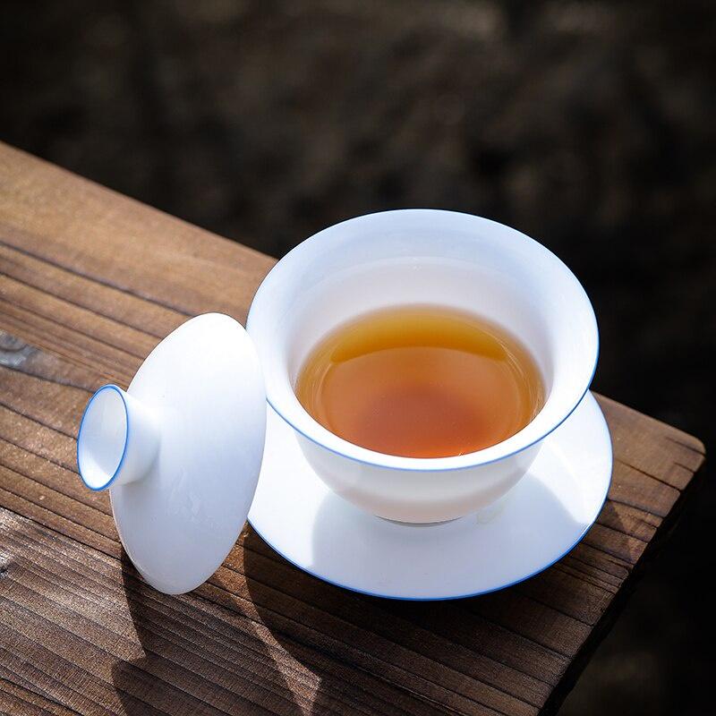 Ceramic Covered Bowl White Porcelain Tea Bowl Handheld Tea Brewing Tool