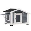 Outdoor Dog House Raised Garden Shelter Removable Floor Door Awning and Waterproof Roof 98x76x69.5cm Grey