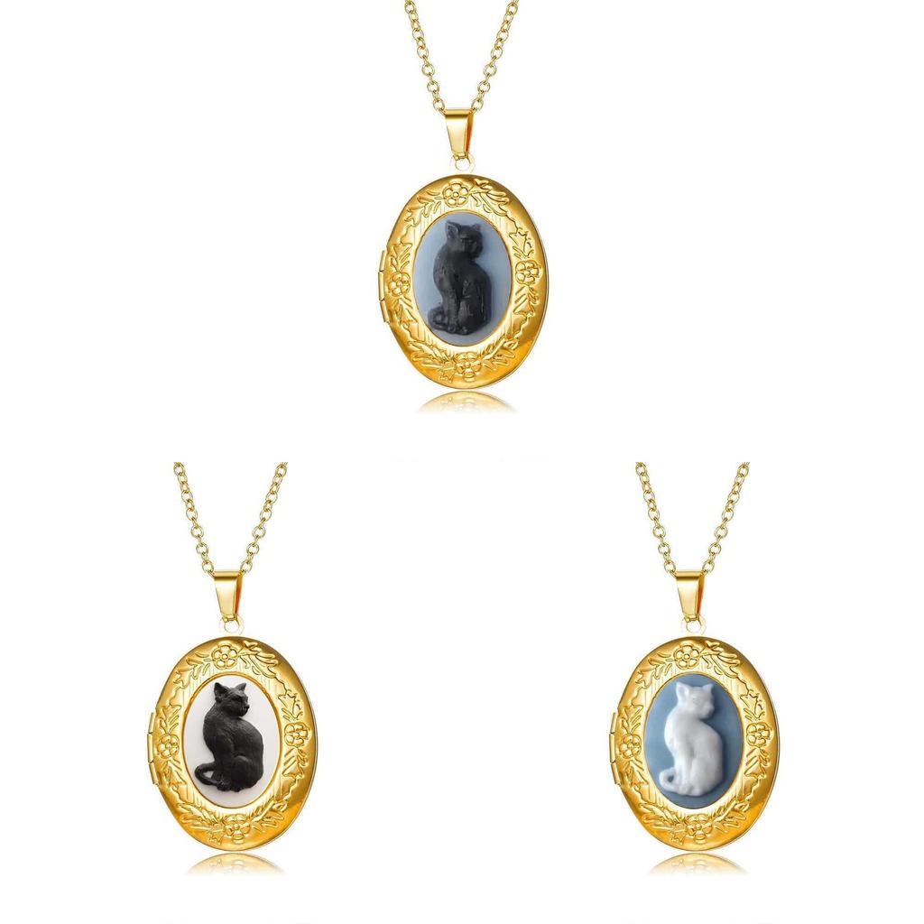 Gothic Cat Pendant Necklace For Women With Stainless Steel Chain Elegant Retro Jewelry Gift