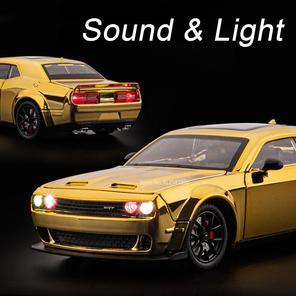 1:24 Challenger SRT Hellcat Police Car Model Toy Metal Diecast Pull Back Sound Light Miniature Vehicle Models Kids Boys Gifts
