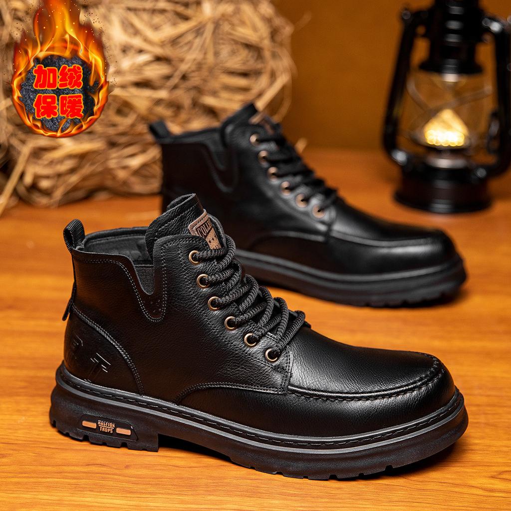 Martin Stiefel Herren Winter Leder Britischer Stil High-Top Lederschuhe Herren Dicksohlige Samt Stiefeletten Mittelhoch Werkzeug Herrenschuhe