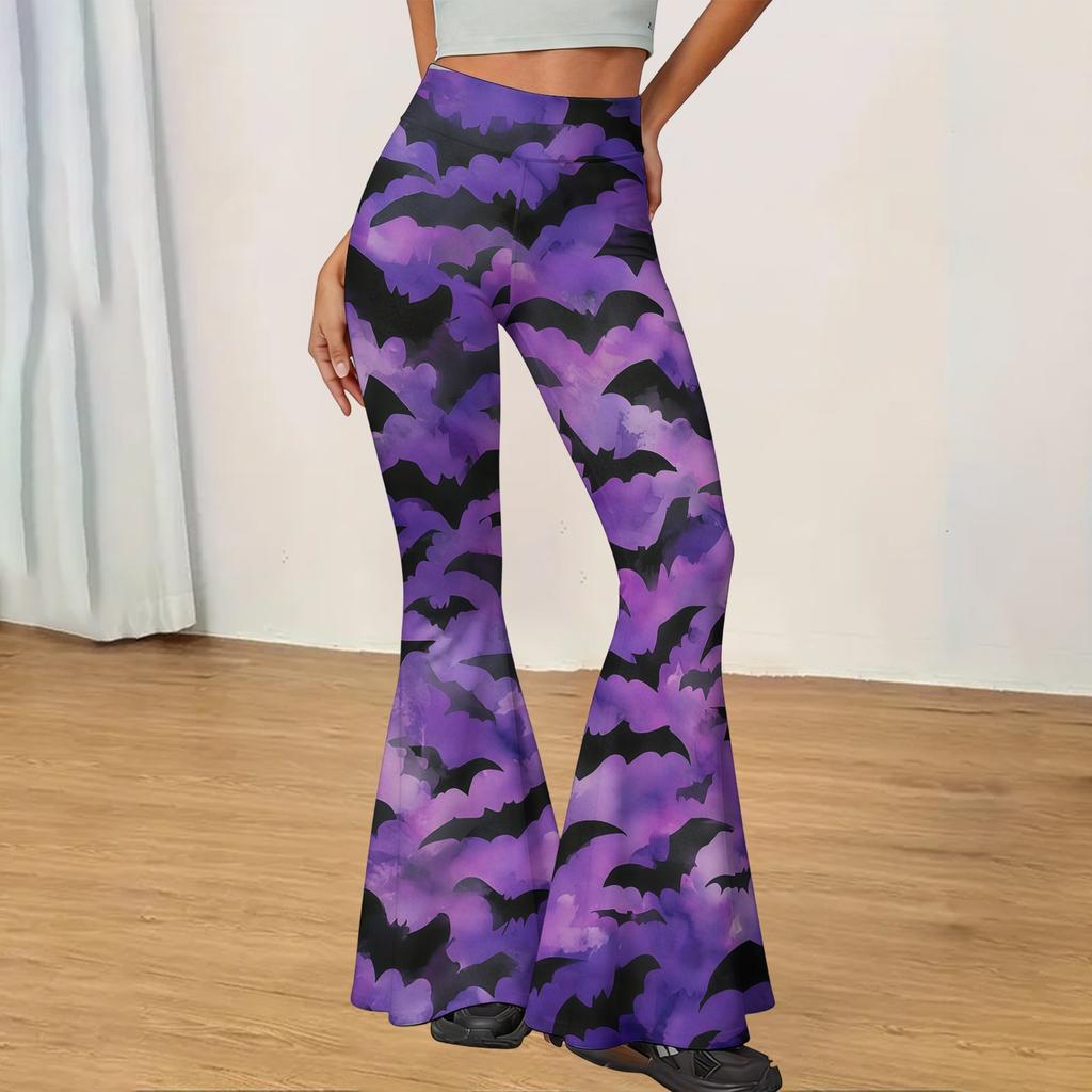 Women's Casual Halloween Print Yoga Pants Flared Leg High Waist Stretch Workout Leggings for Everyday Wear