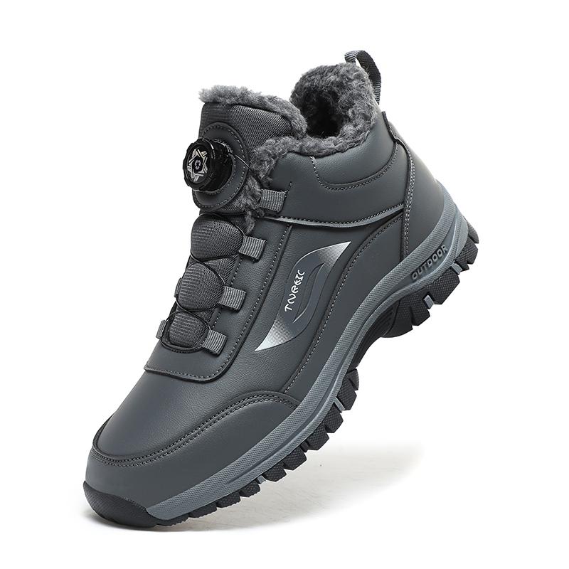 

Зимние мужские походные ботинки, водонепроницаемые ботинки для снега, мужские кроссовки, нескользящие высокие плюшевые теплые кожаные ботинки для мужчин 46 серый