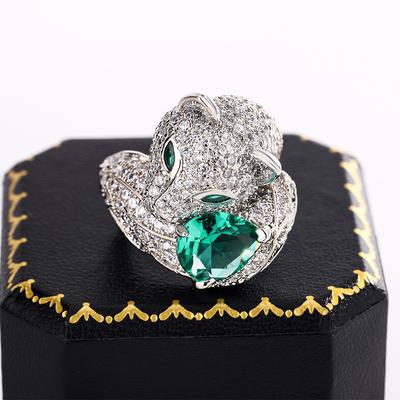 Silver New Fox Full Diamond Ring Female Seiko Drop Green Moissanite Ring Party Birthday Jewelry Gift