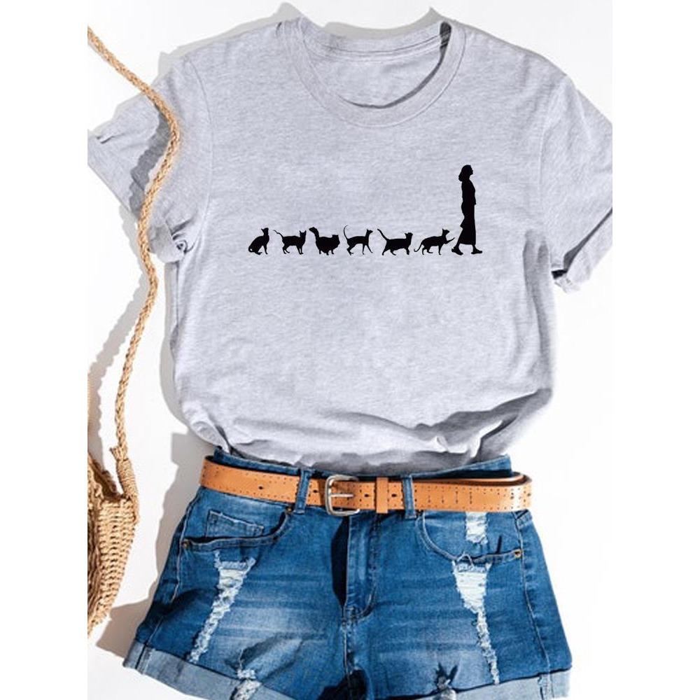 Print Print T-shirt Basic Summer  Women's Fashion Crew-neck Trend Ins All-match