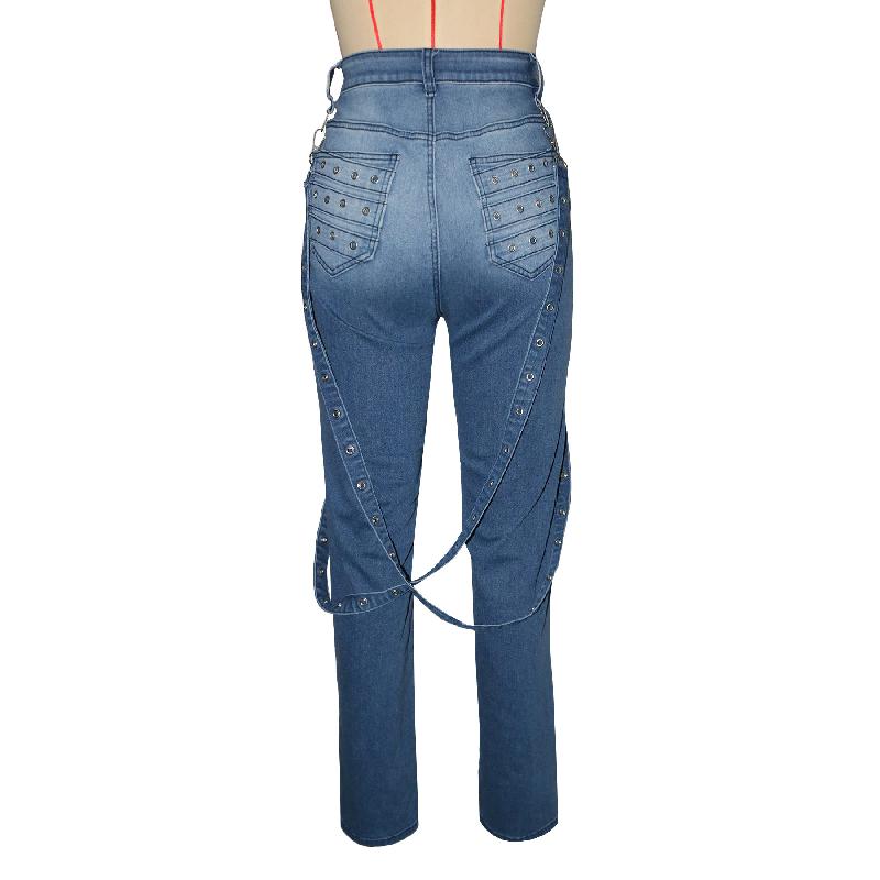 2026 New Fashion High-Waisted Jeans with Metal Studs Casual Women's Trousers