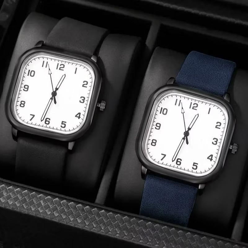 1/3PCS Men Fashion Business Watches Square Arabic Dial Quartz Watch Casual Leather Band Wristwatch for Men Clock (Without Box)